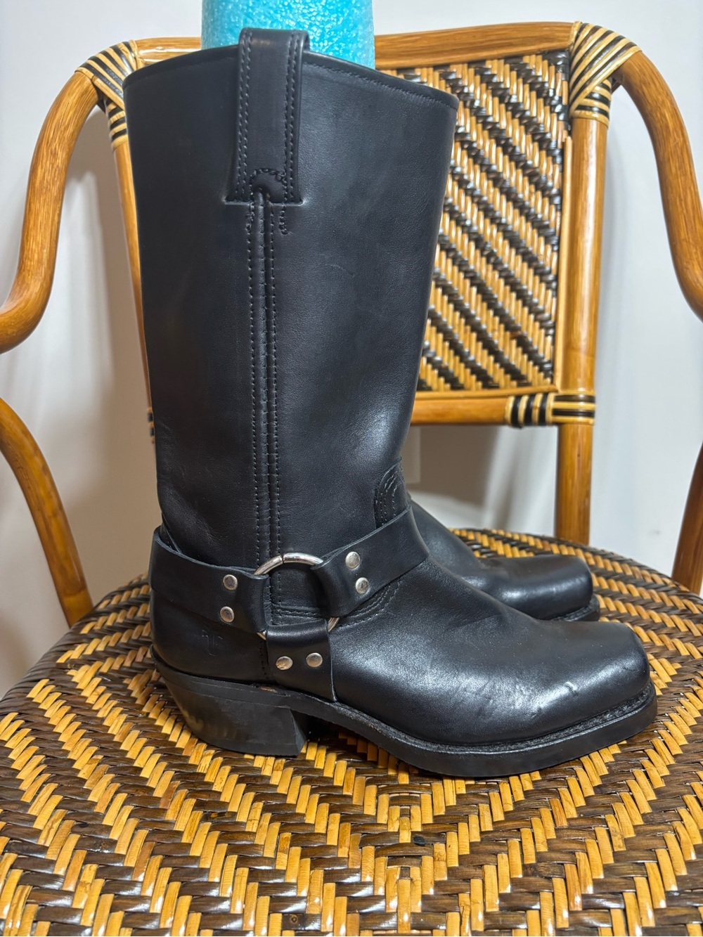 Frye 77300 8.5M Black Leather Harness R12 Boots Square Toe Motorcycle